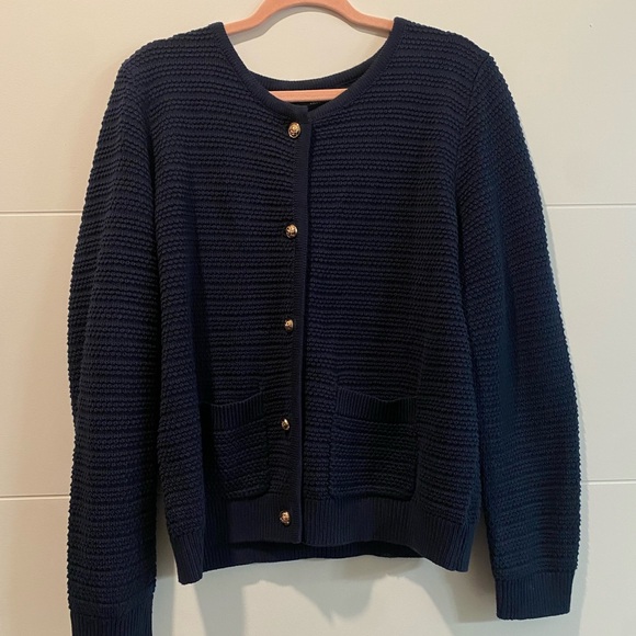 Navy Blue Button-Up Women's Sweater - Picture 1 of 2